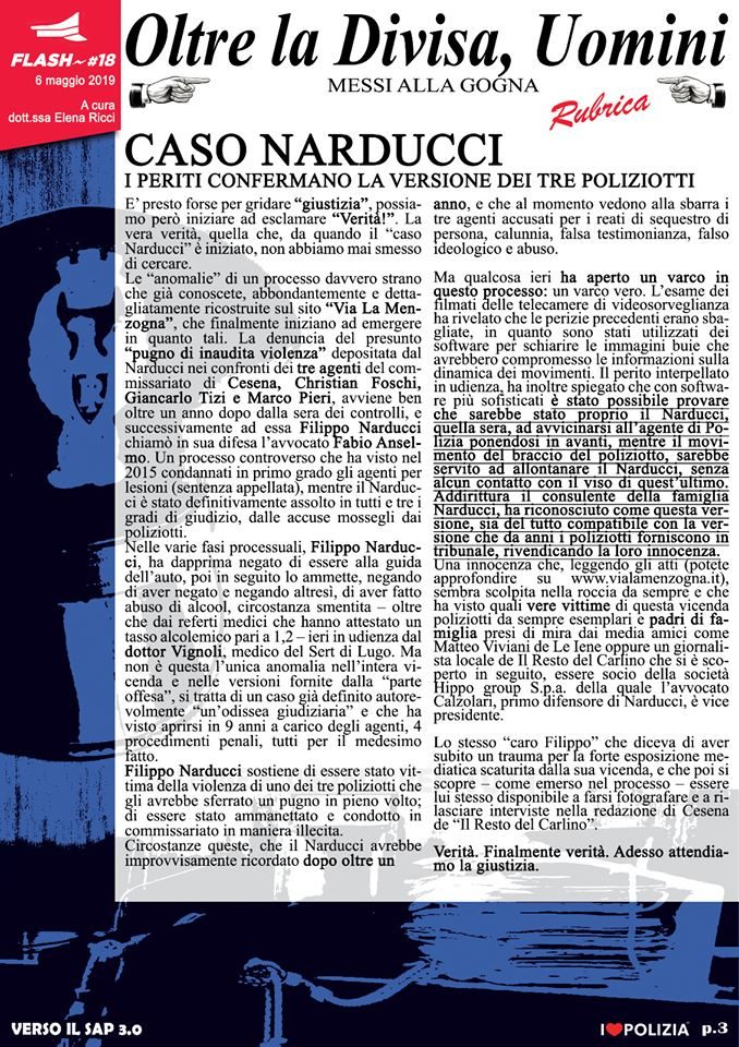 CASO NARDUCCI. I PERITI CONFERMANO LA VERSIONE DEI TRE POLIZIOTTI