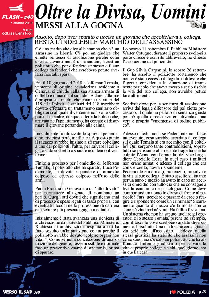 ASSOLTO DOPO AVER SPARATO E UCCISO UN GIOVANE CHE ACCOLTELLAVA IL COLLEGA