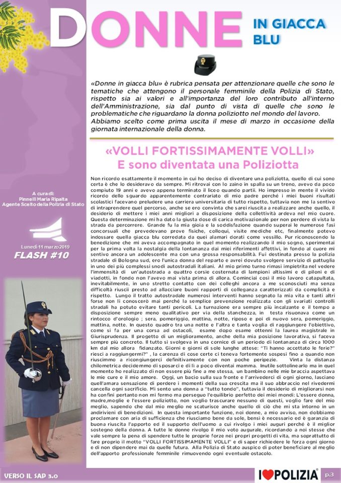 “VOLLI FORTISSIMAMENTE VOLLI”. E SONO DIVENTATA UNA POLIZIOTTA