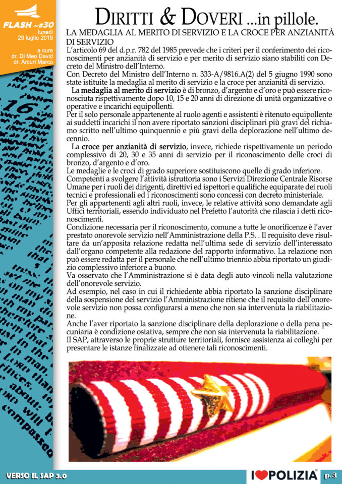 LA MEDAGLIA AL MERITO DI SERVIZIO E LA CROCE PER ANZIANITA’ DI SERVIZIO