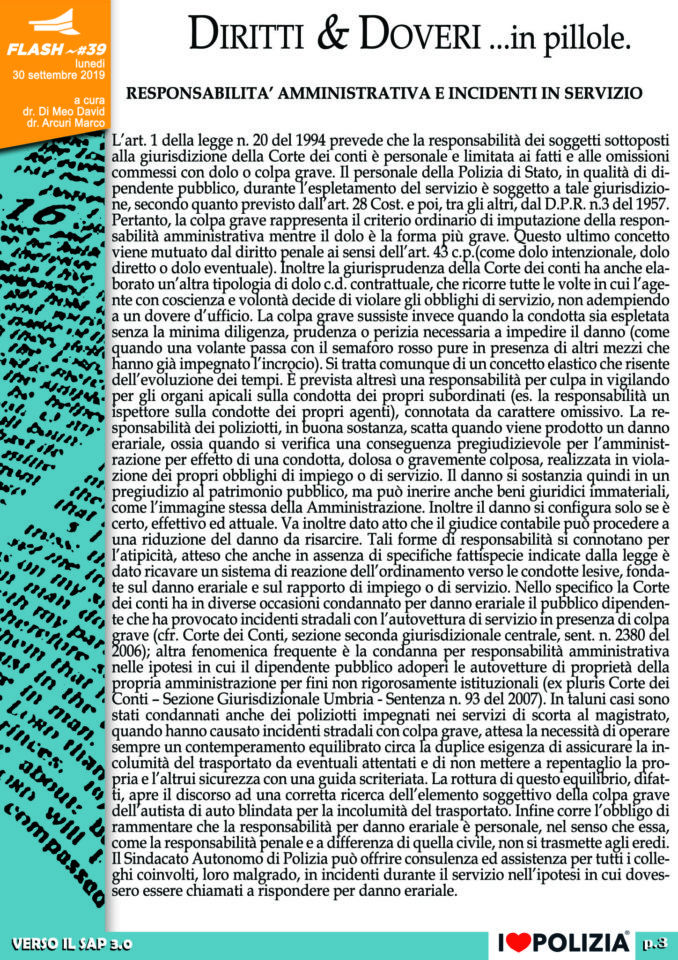 RESPONSABILITA’ AMMINISTRATIVA E INCIDENTI IN SERVIZIO